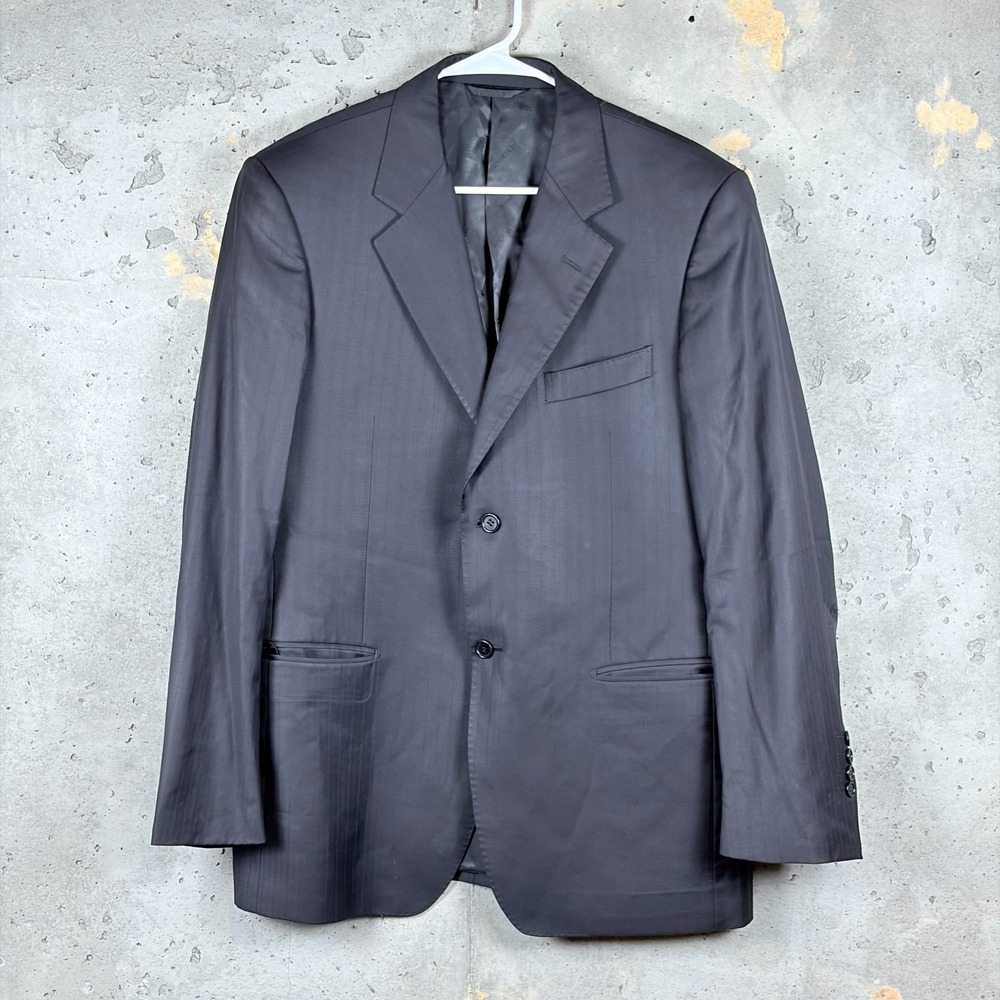 Balmain Mens Blazer Jacket 50 Navy Blue Striped Wool Silk Cashmere Single Breast